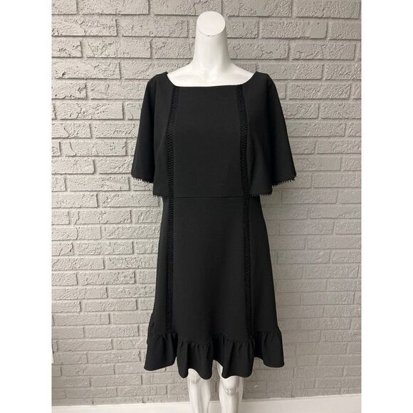 Nanette Lepore Women Black Cape Lattice Crepe Dress Size 10 - Picture 1 of 9